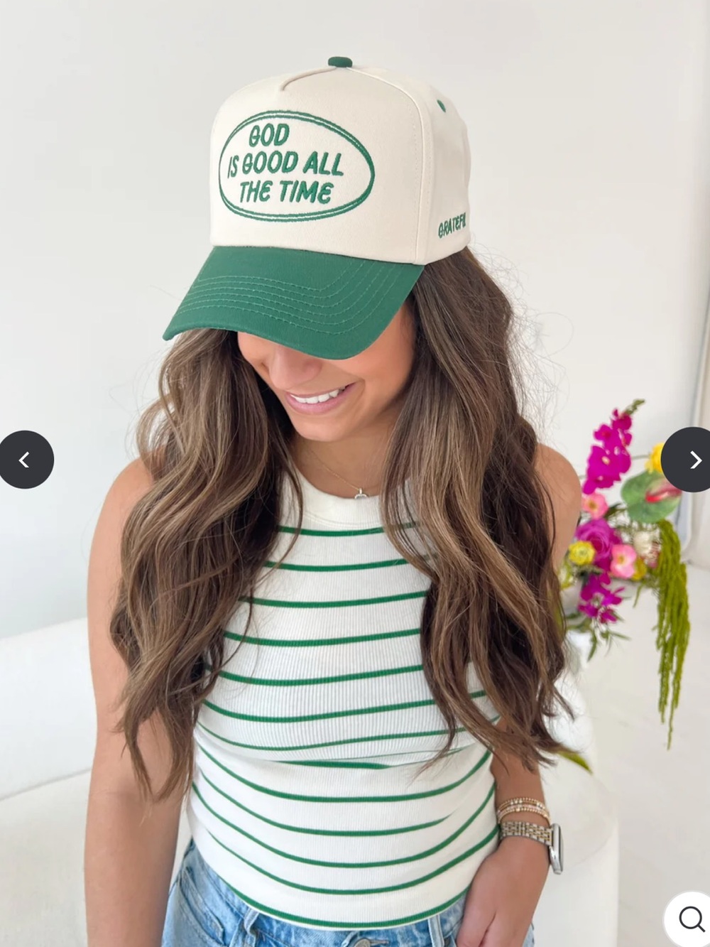 Kenz Kustomz God is Good All the Time Cream Green Trucker Hat NWT